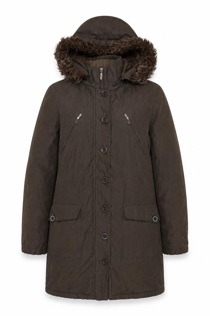 Marks & Spencer Women's Brown Parka Coat M Fur Trim