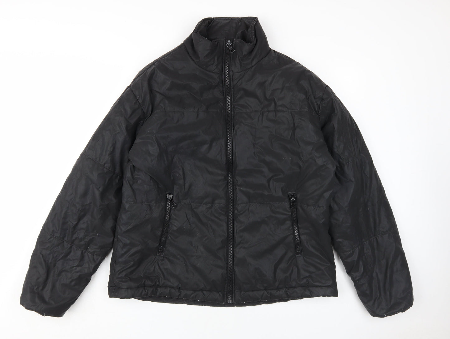 Nova Men Black Puffer Jacket L Full Zip Casual