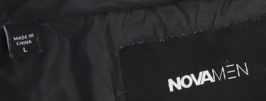 Nova Men Black Puffer Jacket L Full Zip Casual