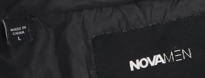 Nova Men Black Puffer Jacket L Full Zip Casual