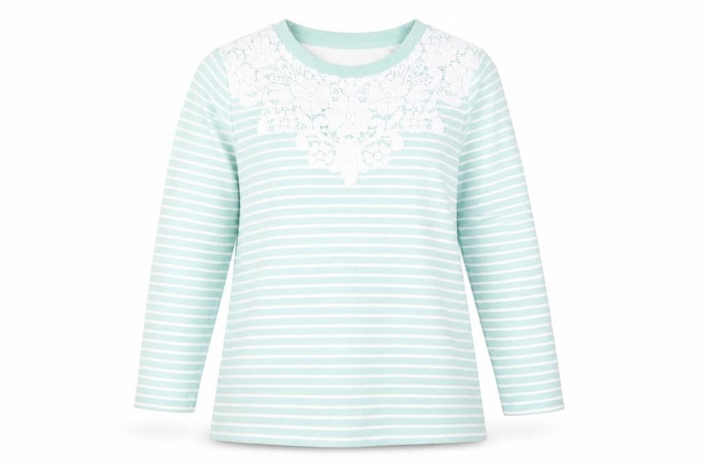 Bonmarché Women's Blue Striped Lace Pullover - Size 16