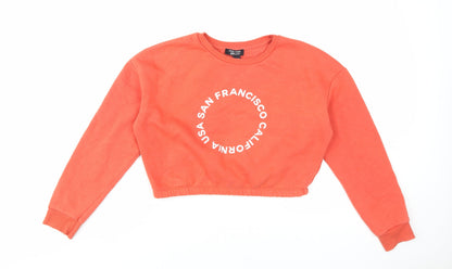 Additional front view of New Look girls’ red pullover sweatshirt, size 12-13, usa graphic