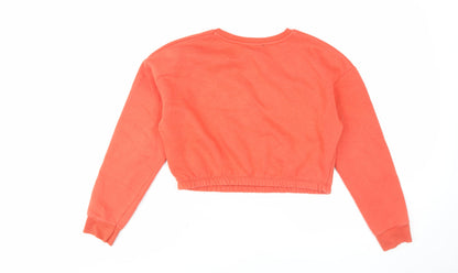 Back view of New Look girls’ red pullover sweatshirt, size 12-13, usa graphic