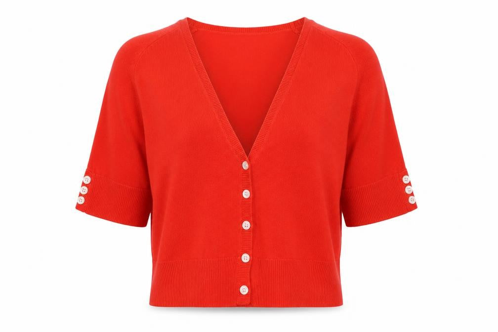 Next Women's Red Cardigan, Size 14, V-Neck, Button Accent