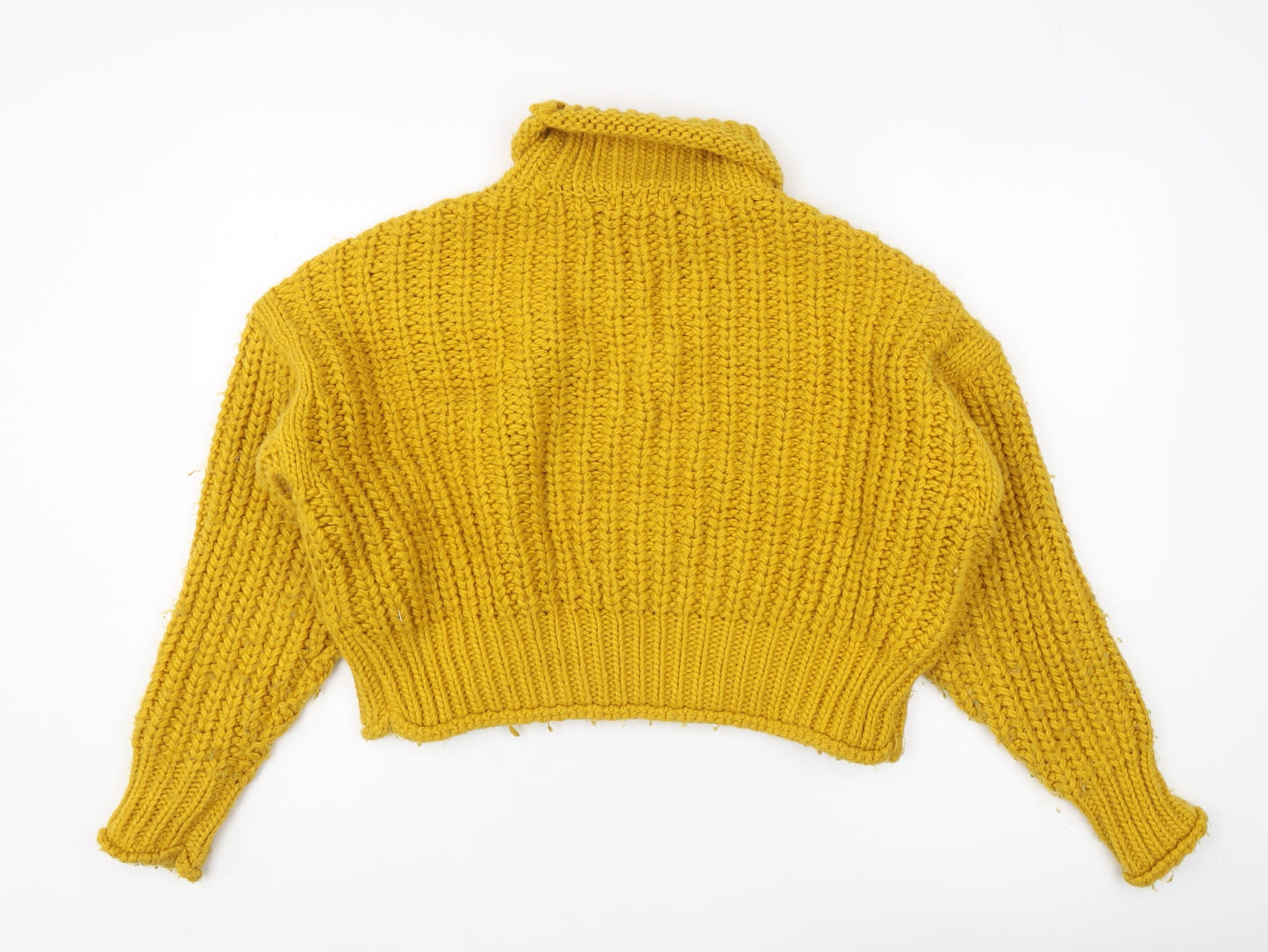 H&M Women's Yellow Roll Neck Chunky-Knit Jumper S