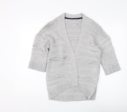 Additional front view of Marks & Spencer Silver Open-Knit Cardigan
