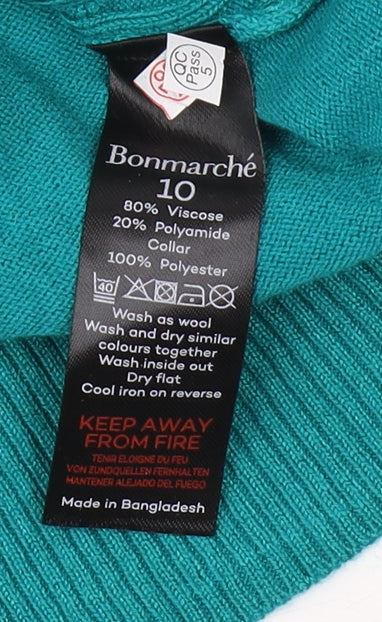 Bonmarché Women's Green V-Neck Cable Knit Pullover Jumper Size 10