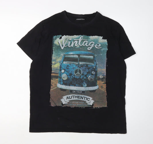 Screen Play Men's Black Vintage Car T-Shirt M