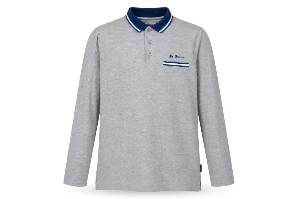 Ben Sherman Boys Grey Polo Long Sleeve 10-11 Years Logo Cotton