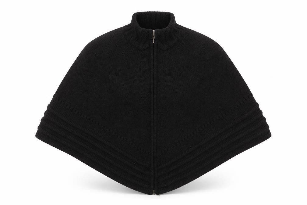 Meiv Women's Black Cape Knit Jumper, Size M, Full Zip