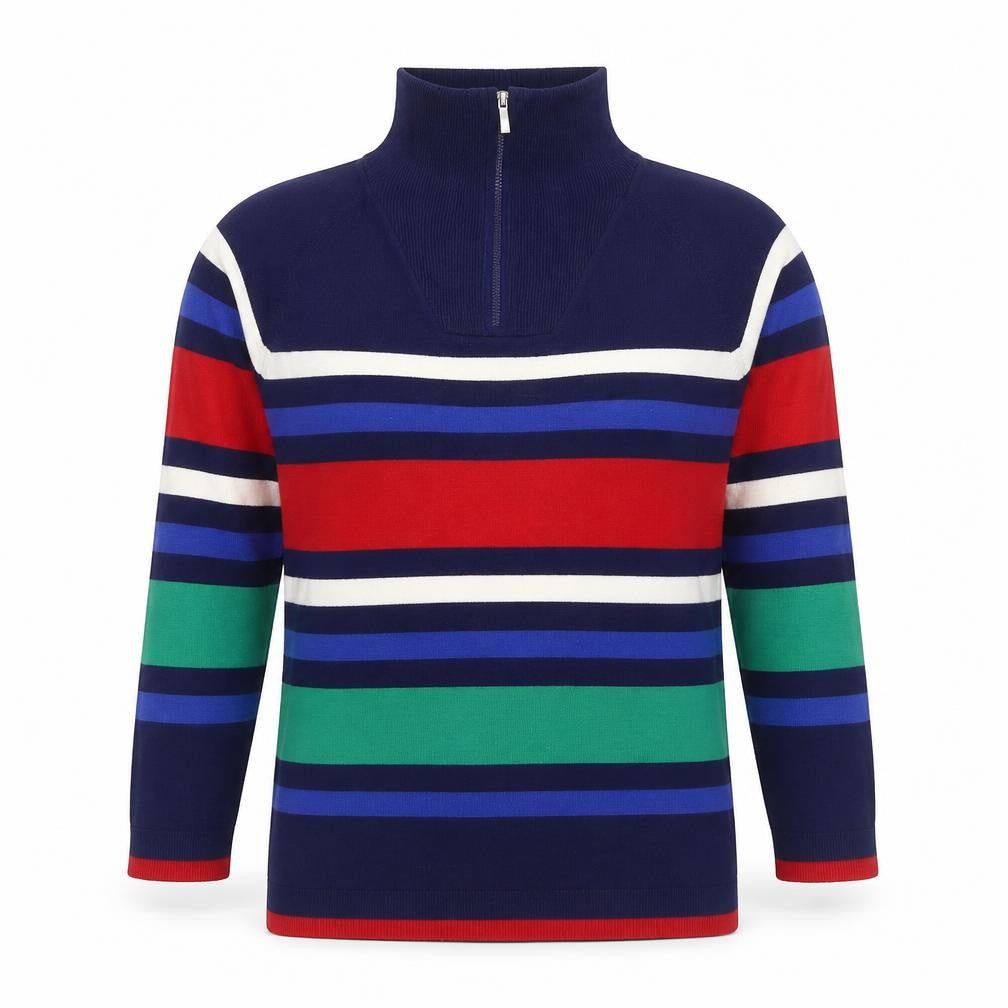 ISLE Women's Multicoloured Roll Neck Striped Full Zip Jumper - S
