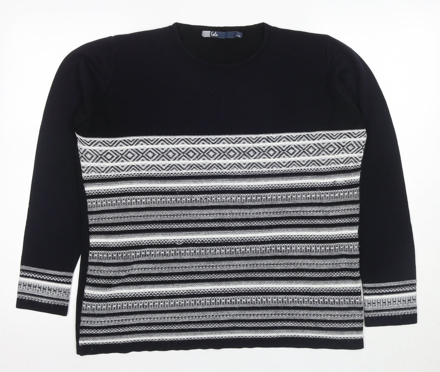 Isle Women's Black Pullover Jumper, Size L, Geometric