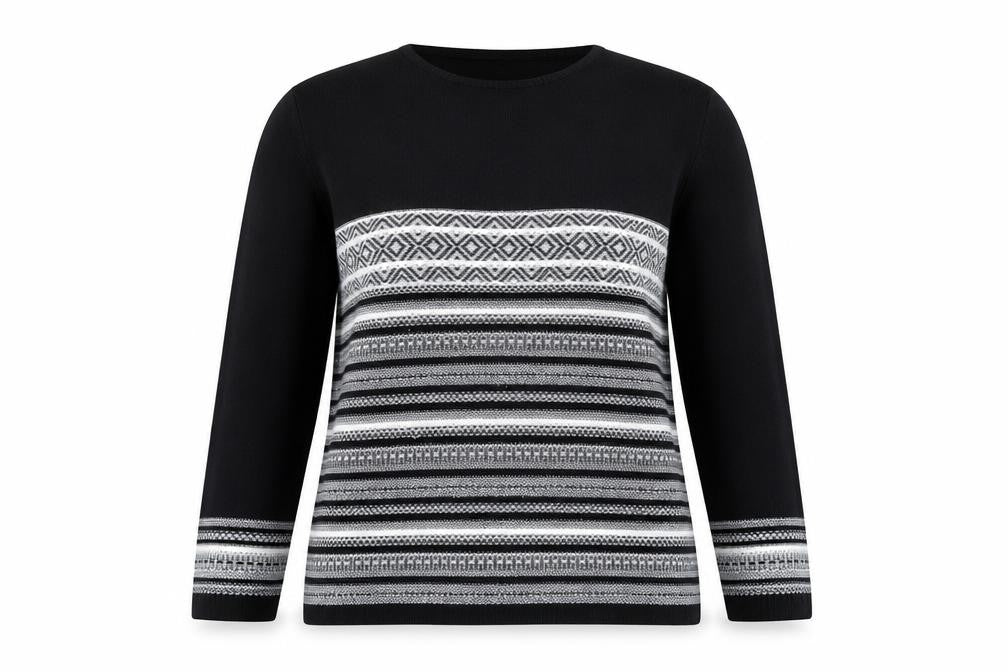 Isle Women's Black Pullover Jumper, Size L, Geometric