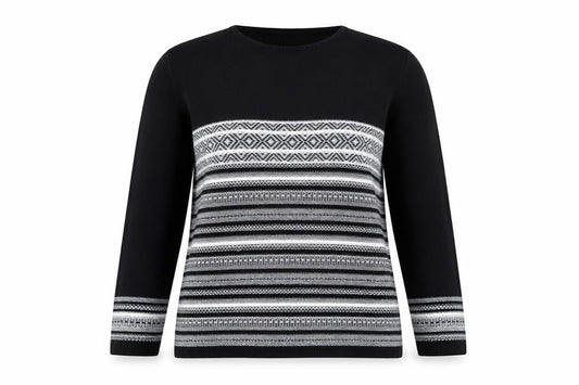 Isle Women's Black Pullover Jumper, Size L, Geometric