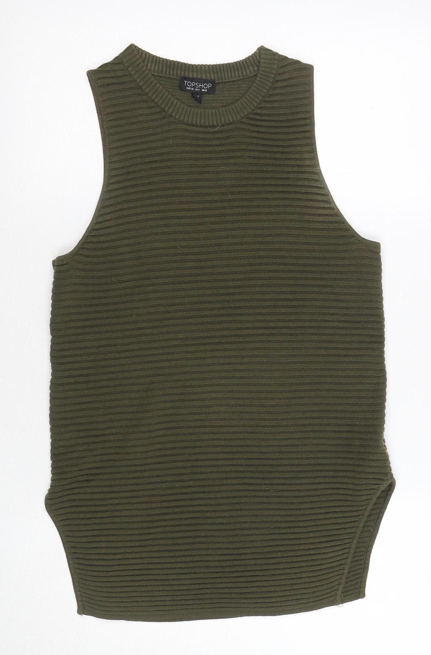 Topshop Women's Green Knit Vest Jumper Size 8