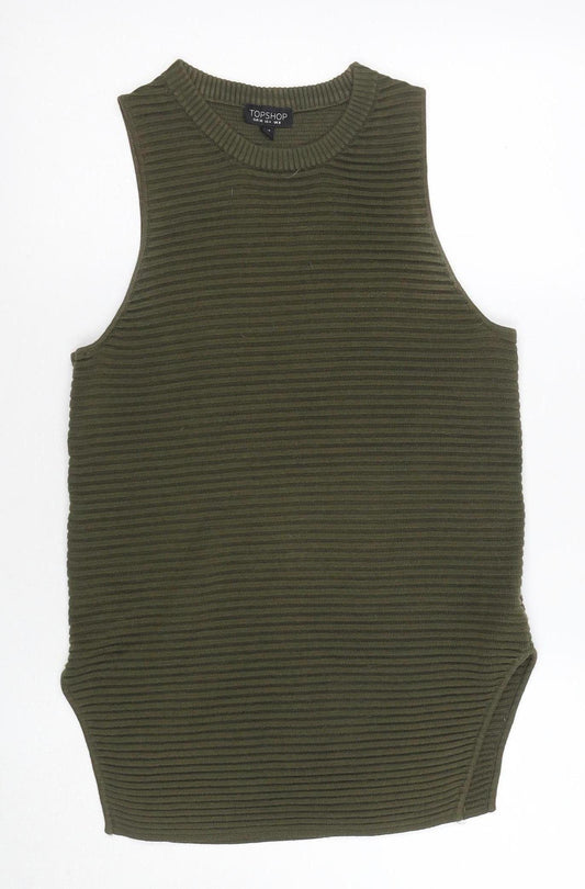 Topshop Women's Green Knit Vest Jumper Size 8