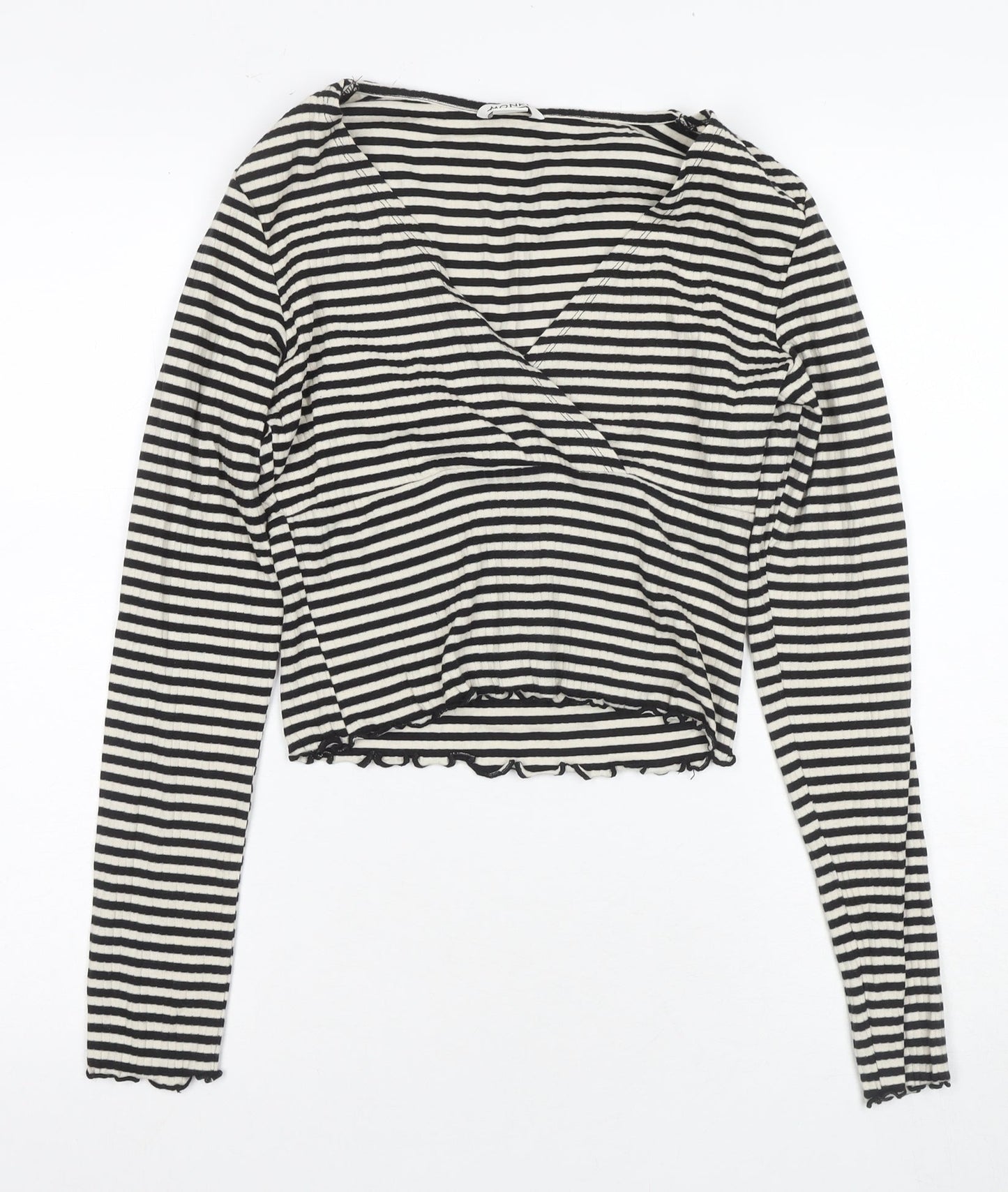Monki Women’s Black Striped Wrap Blouse, Size S