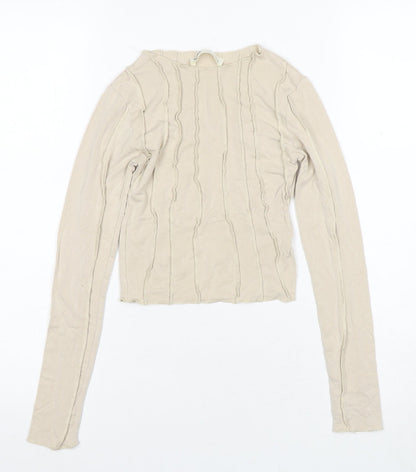 Pull&Bear Women's Beige Long Sleeve Blouse - Size S