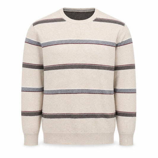 Front view of Atlantic Bay Men's Beige Striped jumper M