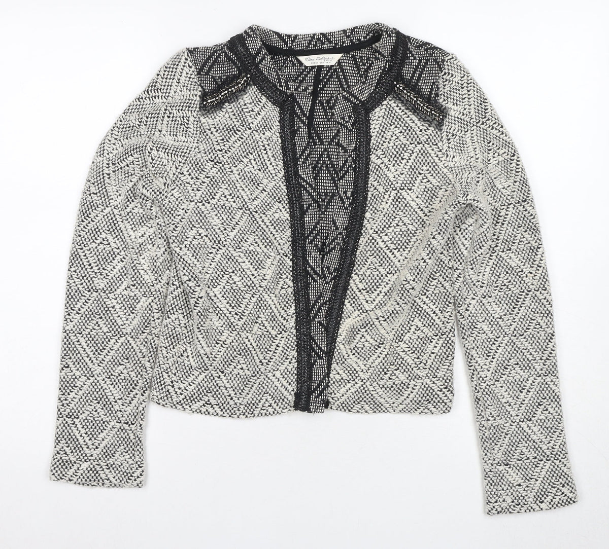 Additional front view of Miss Selfridge Women's Black Geometric Blazer, size 12