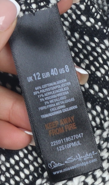 Close-up detail of Miss Selfridge Women's Black Geometric Blazer, size 12