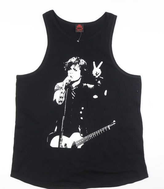 Apparel Noir Men's Black Music Sleeveless Cotton T-Shirt