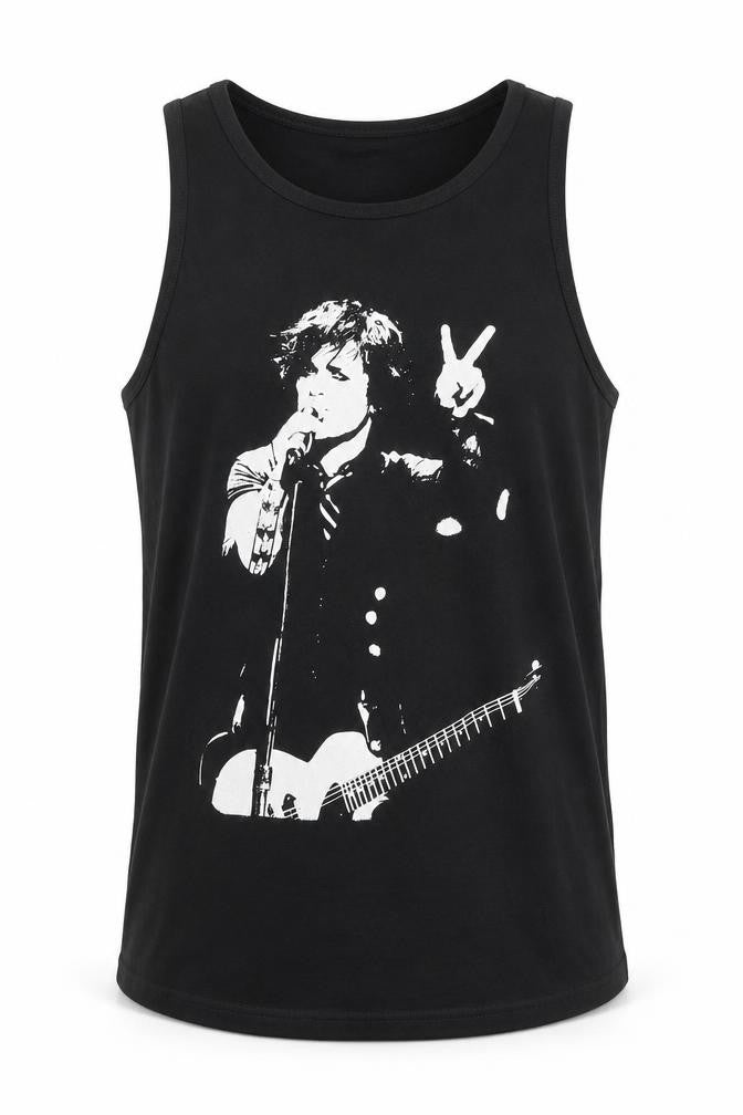 Apparel Noir Womens Black Music Sleeveless Cotton T-Shirt