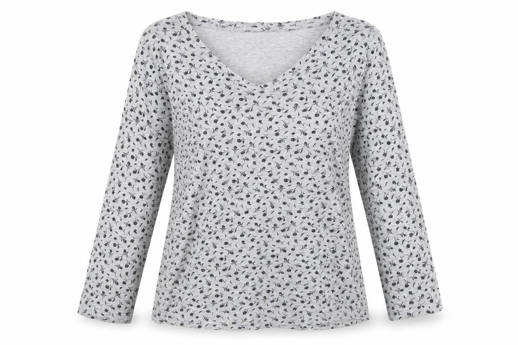 Isle Women's Grey V-Neck Floral Top Size 12