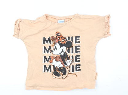 Front view of Disney girls’ beige minnie mouse graphic t-shirt, 4-5 years