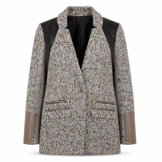 River Island Women's Grey Herringbone Long Blazer Coat Size 12