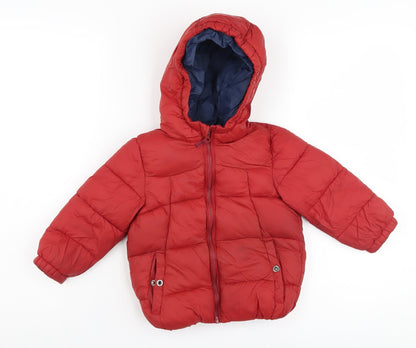 Additional front view of Zara boys’ red puffer jacket 3-4 years winter hooded
