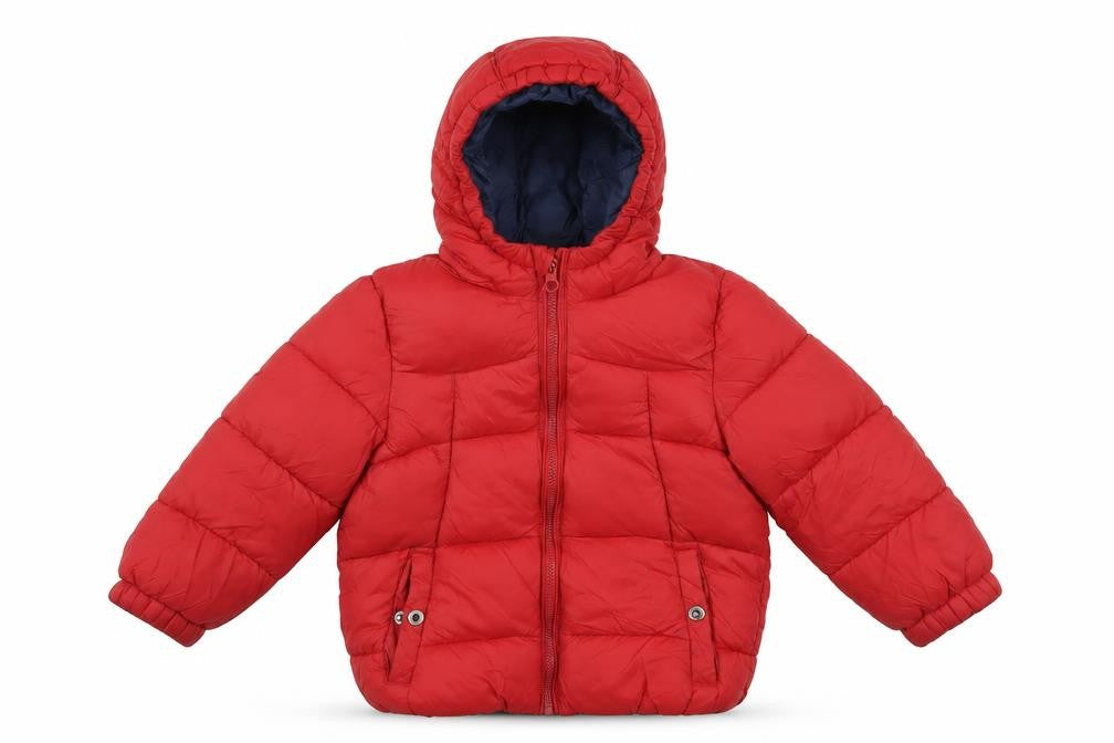 Front view of Zara boys’ red puffer jacket 3-4 years winter hooded