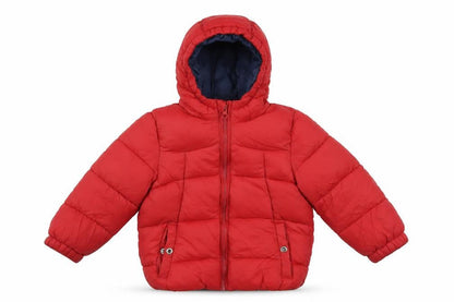 Front view of Zara boys’ red puffer jacket 3-4 years winter hooded