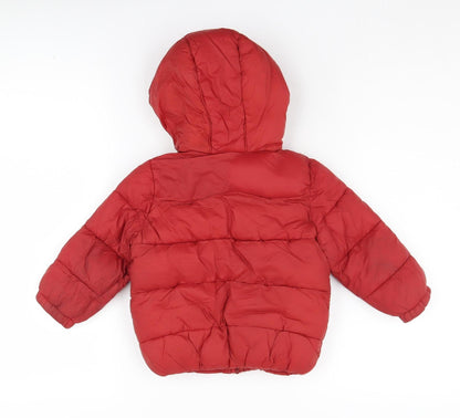 Back view of Zara boys’ red puffer jacket 3-4 years winter hooded