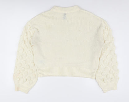 H&M Women's White Chunky-Knit Jumper, Size S