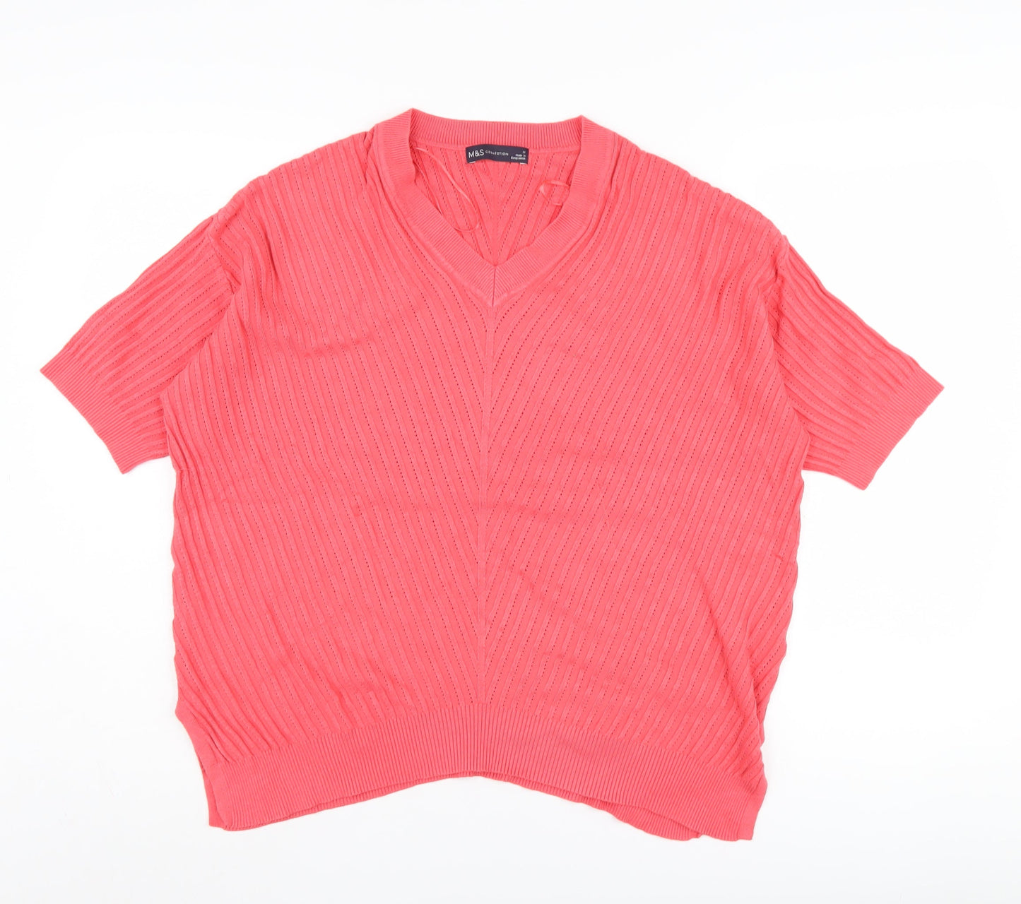 Marks and Spencer Women's Pink V-Neck Pullover Jumper M