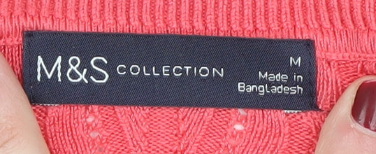Marks and Spencer Women's Pink V-Neck Pullover Jumper M