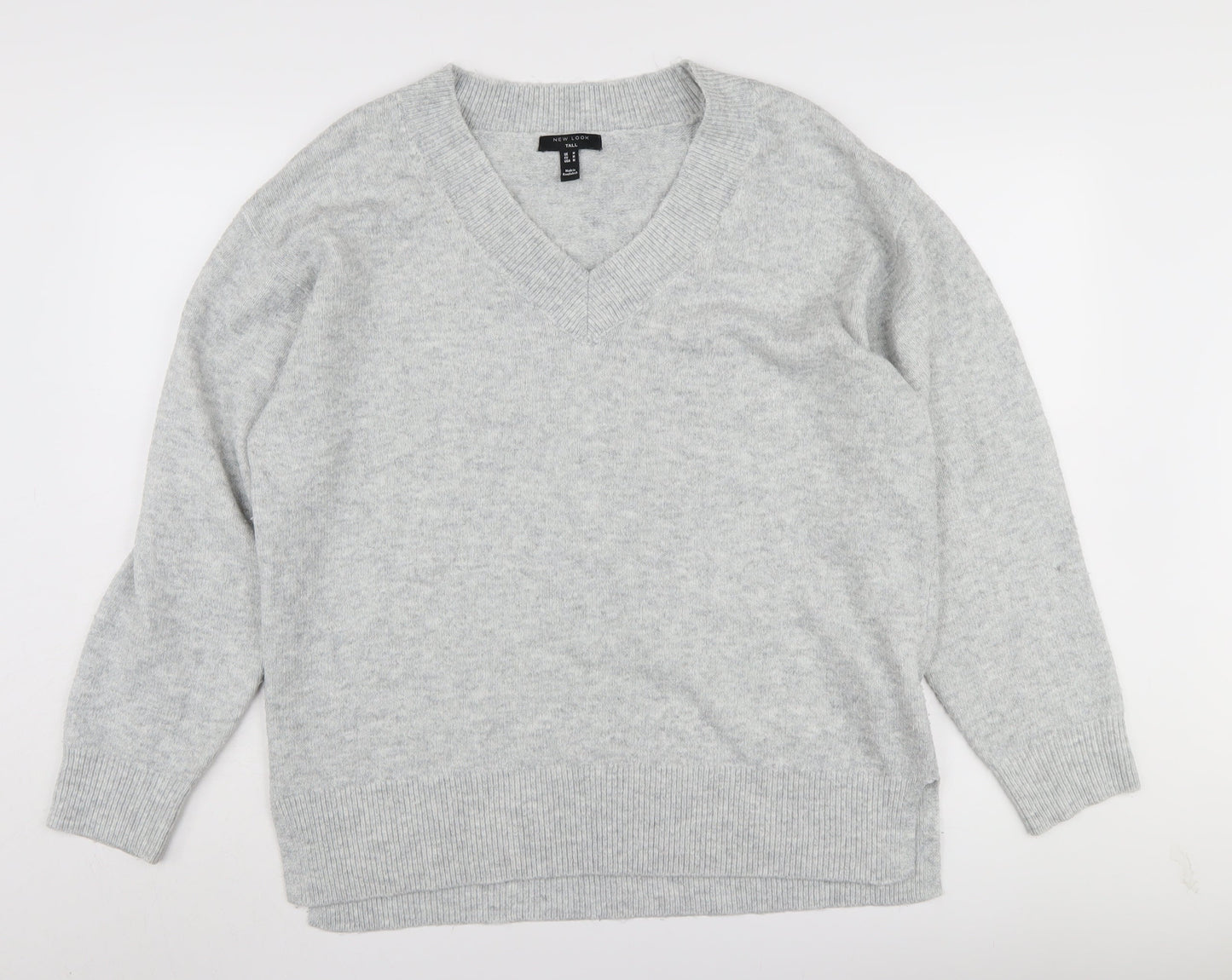 New Look Women's Grey V-Neck Pullover Jumper Size M
