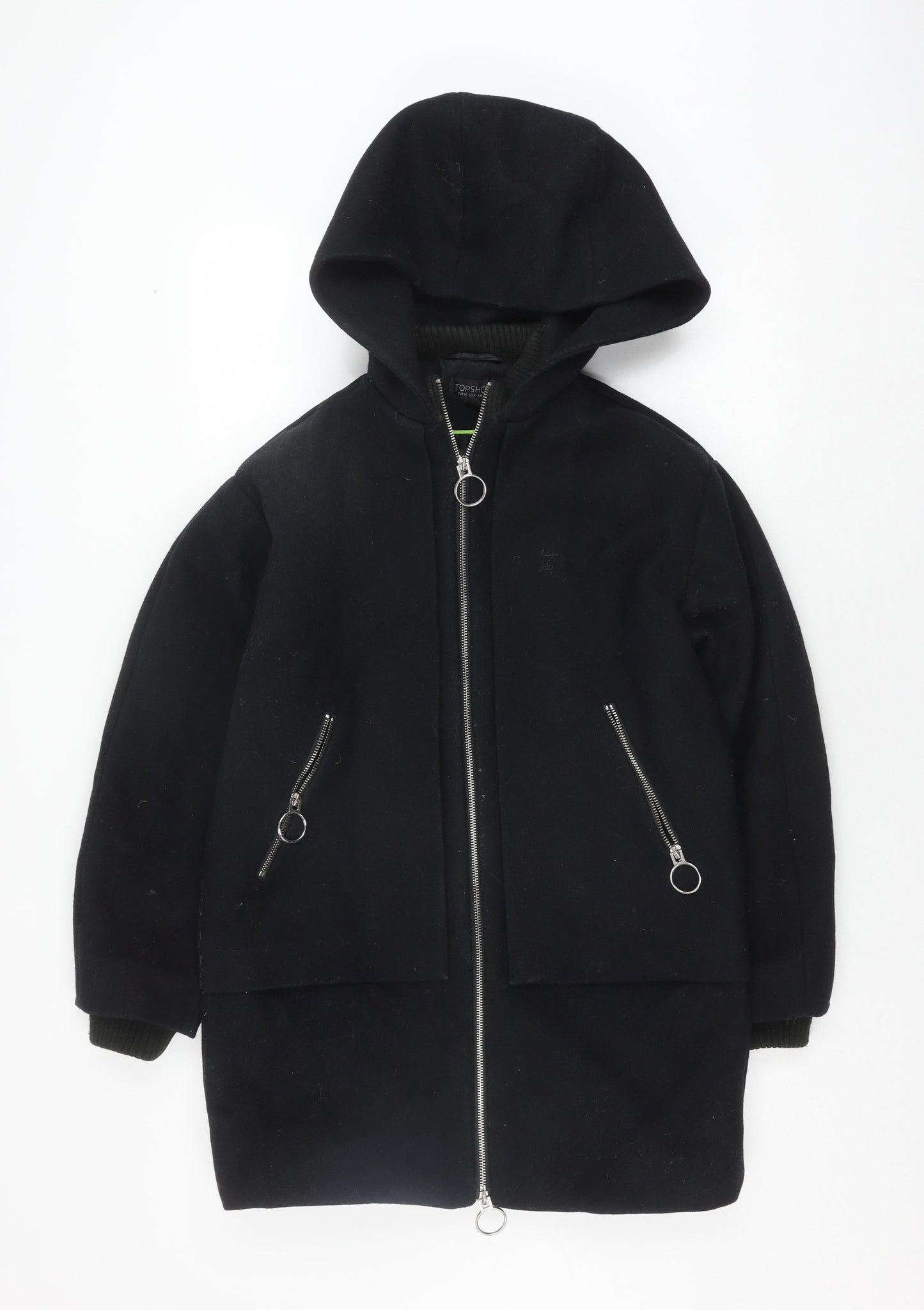 Topshop Black Hooded Women's Jacket Size 8 Zip Casual