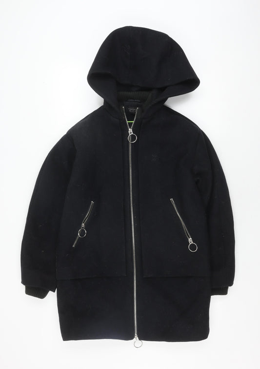 Topshop Black Hooded Women's Jacket Size 8 Zip Casual