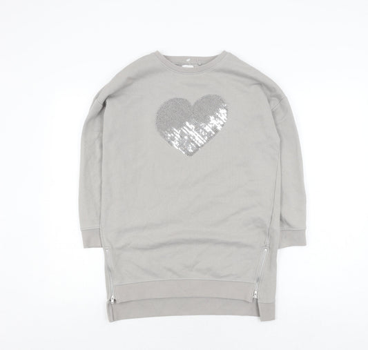 Next Girls Grey Sequin Heart Pullover Jumper 11 Years