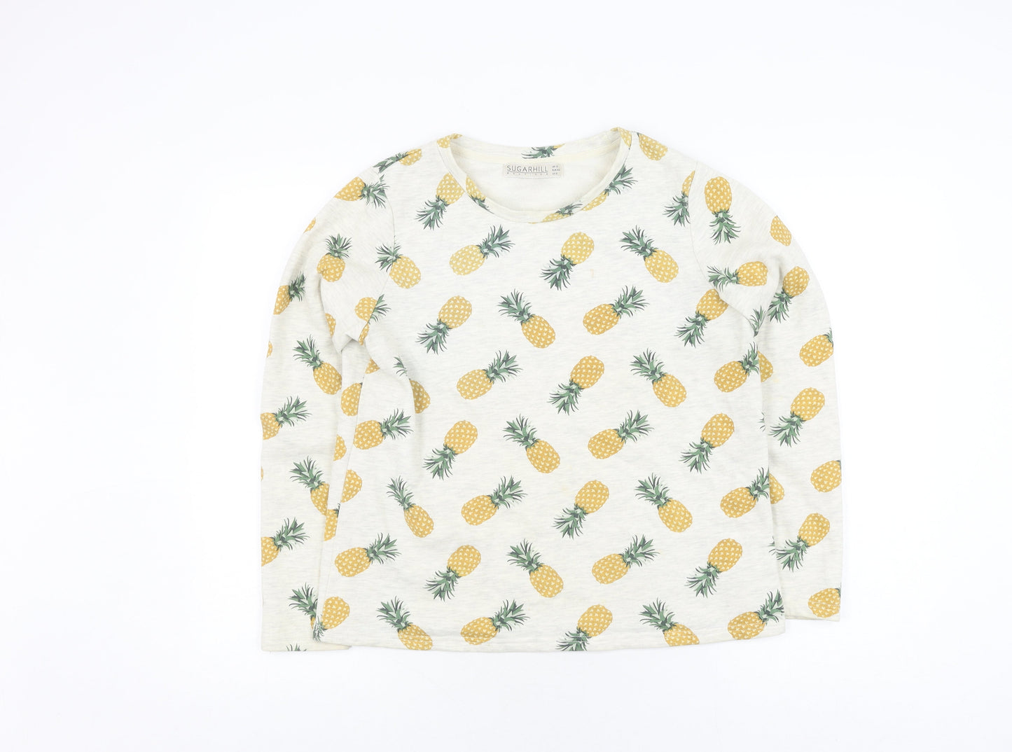 Sugarhill Women's White Tropical Pineapple Pullover Sweatshirt Size 12