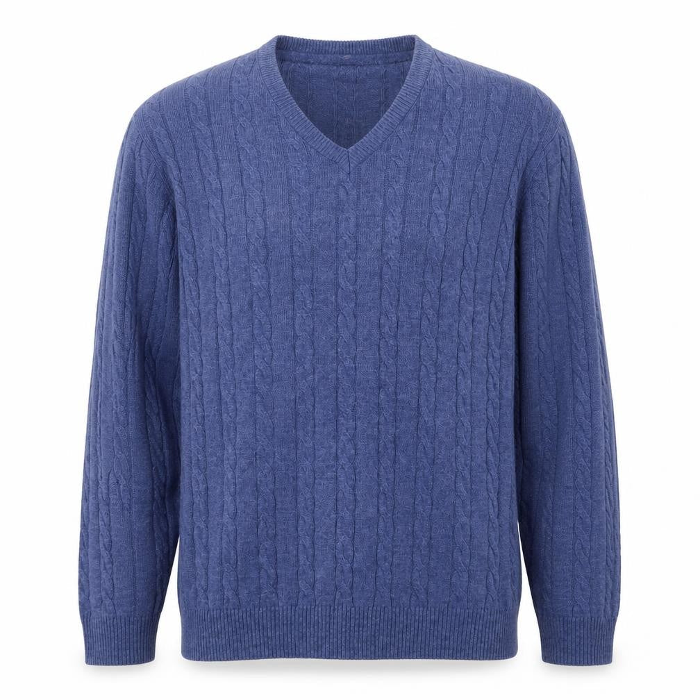 Cotton Traders Men's Blue V-Neck Cable Knit Jumper L