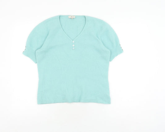 CC Women's Blue Angora Knit Polo Medium
