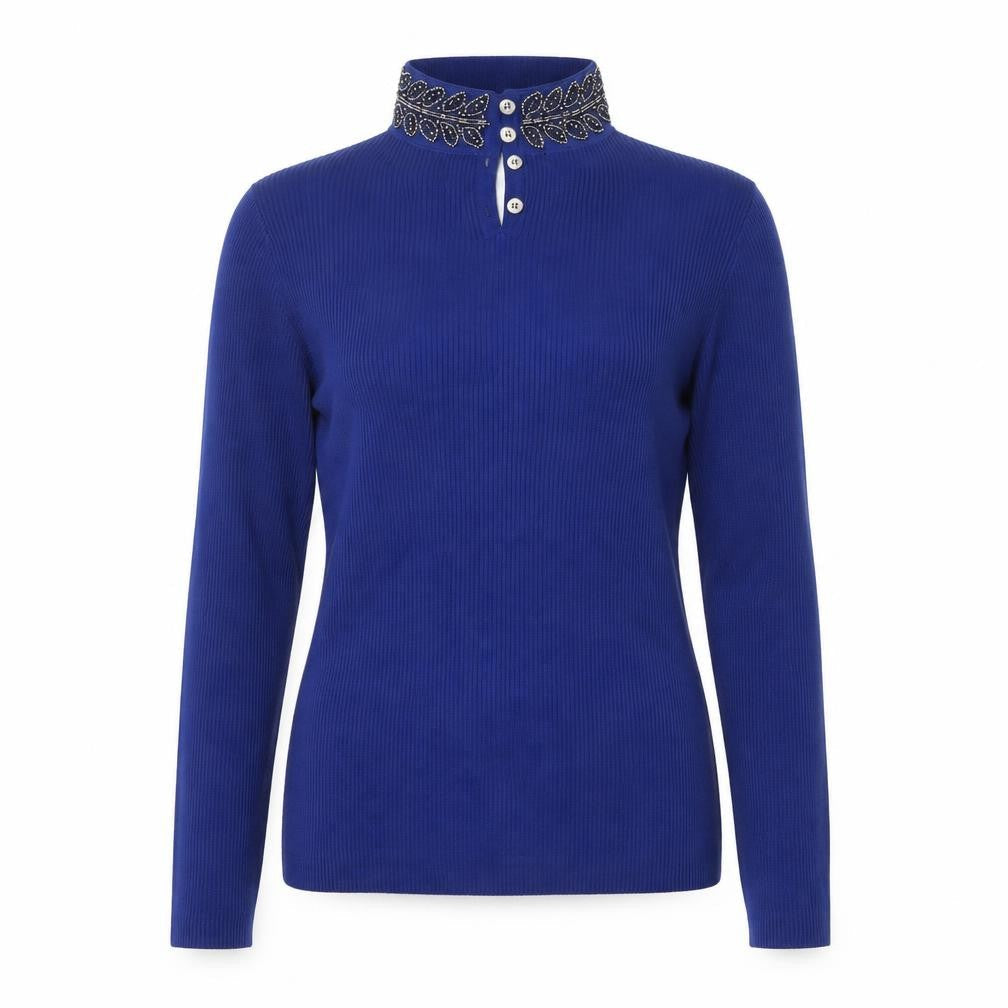Oasis Women's Blue Beaded V-Neck Pullover Jumper S