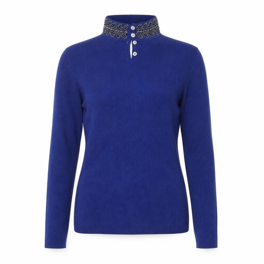 Oasis Women's Blue Beaded V-Neck Pullover Jumper S