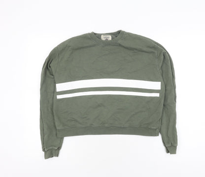 Pull&Bear Women's Green Striped Pullover Jumper, Size 10
