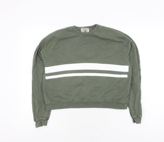 Pull&Bear Women's Green Striped Pullover Jumper, Size 10