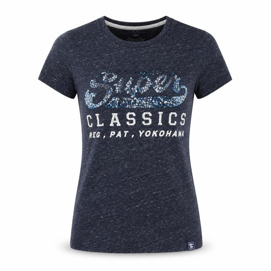 Superdry Women's Blue Sequin Tee, S, Casual, Cotton Blend