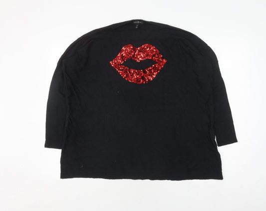 QED London Women's Black L Sequin Pullover Jumper